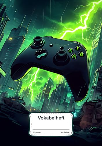 Vokabelheft Gamer: DIN A5, 2 Spalten, Liniert mit 100 Seiten für jeden Sprachunterricht in Schule & Freizeit mit Coolem Zocker Motiv