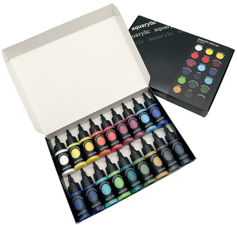 Aquarylic Color Künstlerfarbe - Hochpigmentiert, Lichtecht & Flüssig-Sämige Konsistenz - 30 ml Set (18 x 30 ml)
