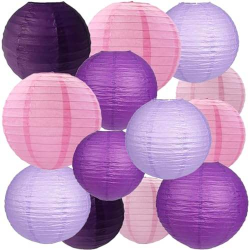 We Moment Zone 15 Stück Papier Lampions Rosa Lila,Hellrosa Violett Runde Papierlaterne Papier Laterne für Lampenschirm Deko, Geburtstagsfeier,Hochzeitsdekorationen，Gartenparty Deko