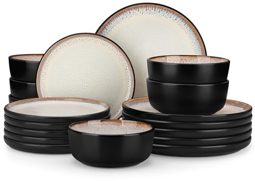 vancasso AMBER Service de Table 6 Personnes, Set Vaisselle 18 Pièces en Grès - Assiettes Plates, Assiettes à Dessert et Bols - Adapté au Micro-Ondes, Glaçure Jaune Clair