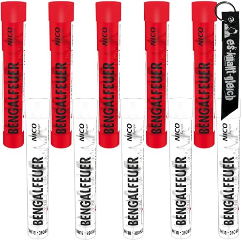 10 Bengalfeuer NICO Europe mit Anhänger (5 Rot, 5 Weiß)
