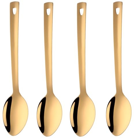 TEAHAHA 13-Inch Serving Spoons Set of 4, Stainless Steel Buffet Banquet Spoons，Long Handle Serving Spoons for Catering, Kitchen Dishwasher Safe (Gold)