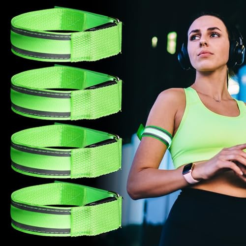 HOSPAOP Lot de 4 bracelets LED rechargeables – Bracelet lumineux USB avec lumière clignotante, bande réfléchissante pour le jogging, la course, le sport et l'extérieur, bandes réfléchissantes pour