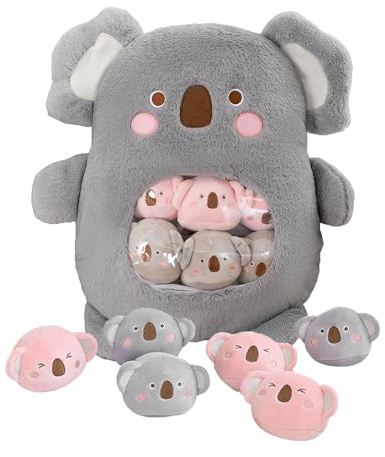 Rppiup Koala Plüsch Kissen mit 6 Abnehmbaren Baby-Koalas, Matschiges Snack Kissen, Weiches und Kuscheliges Plüschtier, Geburtstags/Weihnachts//Valentinstags Geschenk (Koala)