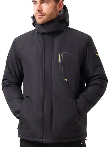 Aureonus Mens Winter Jackets Waterproof Ski Jacket Fleece Warm Outdoor Coats Thermal Lined Parka with Hood Black XL