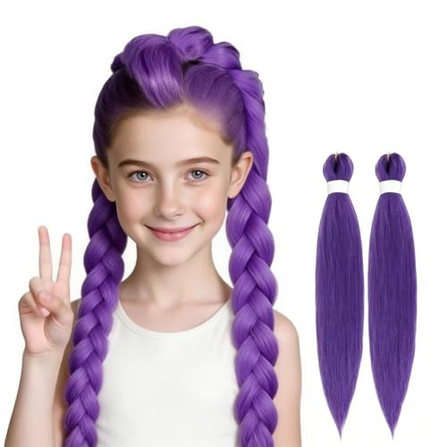 Peluca morada, 2 piezas de pelo morado para trenzar, fibras sintéticas de alta calidad, 70 x 10 x 2 cm, para diferentes ideas de estilo y looks