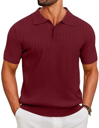 COOFANDY Polo Hombre Manga Corta de Punto Camiseta Polo Verano Casual Regular Fit Golf Shirt Burdeos M
