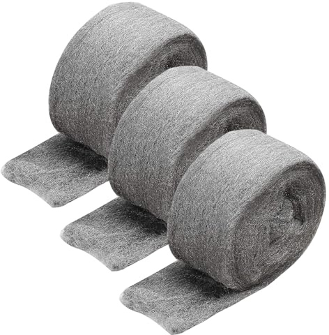Stahlwolle 0000, 3 Pack mit Karton, Feine Stahlwolle gegen Mäuse und Ratten, Spezieller Bauschaum gegen Mäuse, 70 Gramm pro Packung, 3 Meter Länge ﻿