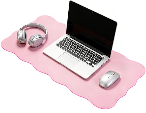 BRICH Schreibtischunterlage – Ungewöhnlich geformte Büromatte in Pink mit rutschfester Gummibasis, spritzwassergeschützt und strapazierfähig, als erweitertes Mauspad und Laptop-Desk-Mat