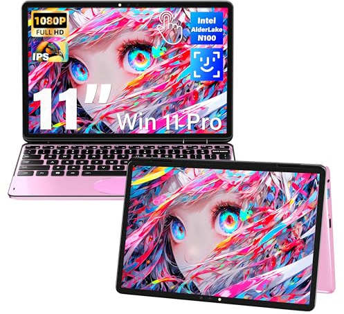 Svikou 11 Touchscreen 2-in-1 Convertible Pink Laptop for Business&Students, in tel N100 CPU,16G DDR4 RAM,512G SSD,FHD 1920 * 1200 IPS,Win 11 Pro,Backlit Keyboard, WiFi, Type-C,HDMI, Oval Trackpad
