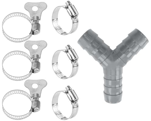 Divisore Y, Raccordo a Y a 2 vie, 6 collari tubo, connessione acqua, lavatrice, lavastoviglie, scarico, acqua fredda, grigio, accessori idraulica