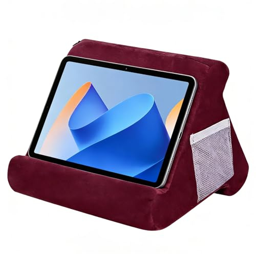 Tablet Halter Kissen, Dreieck Tablet Kissenständer Mit Tasche, Mini-Computer-Halter, Lesekissen Ständer, Buchablage, Laptop-Kissenhalter für iPad-Telefonhalter, E-Reader, Smartphones, Bordeaux