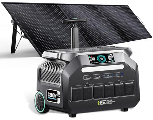 IEE 3200W Centrale Elettrica Portatile P3200 con 1 Pannello 500W, 2016Wh Generatore Solare con Batteria LiFePO4, Ricarica 0-80% in 45 min, APP, UPS, Power Station per Campeggio, Camper, Casa