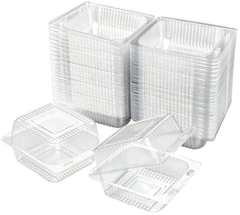 Yumzxin 100 Pack Clear Plastic Cake Slice Boxes, Square Dessert Containers for Hamburger, Salad, Pastry, Fruits, Takeout Tray