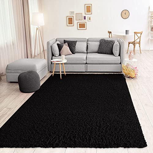 VIMODA Prime Shaggy Teppich Schwarz Hochflor Langflor Teppiche Modern, Maße:200 cm Quadrat