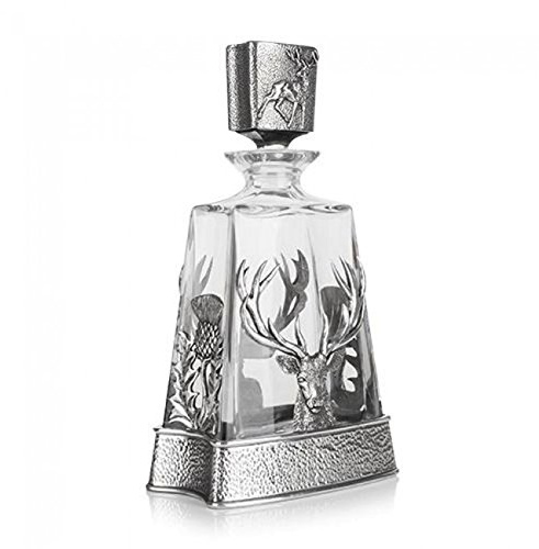 AE Williams Stunning Pewter & Scottish Thistle Glass Pyramid Crystal Whisky Decanter, 60cl, Silver