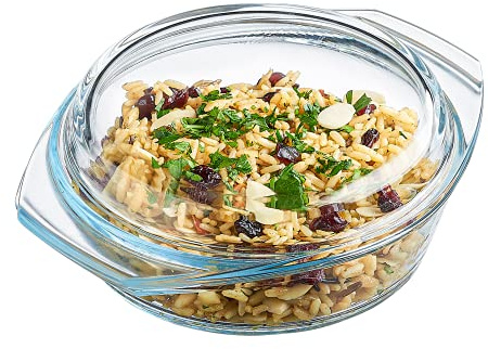 Simax Casserole Dish With Lid, 24 Ounce Round Glass Cookware, Oven and Microwave Safe Borosilicate Glass, Made In Europe 0.75 Qt