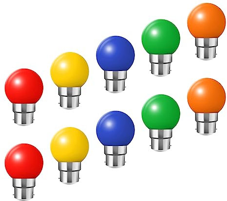 HUAMu B22 B22 - Paquete de 10 bombillas LED Feston 2W (equivalente a 20W), bombilla de bajo consumo de energía colorida Color, pequeñas bombillas de Navidad BC Cap
