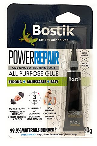 Bostik Power Repair All Purpose Glue 20g - Ultra Strong | Water & Heat Resistant - Adjustable - No-Clamp Formula - Non-Irritant & Solvent-Free Adhesive for DIY - Home Repairs, Crafts