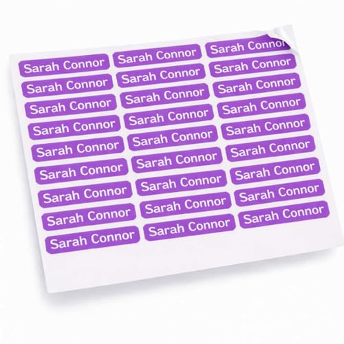 Indigos UG - Namensaufkleber Kinder Schule - 300 Sticker 36x7 mm - lila - personalisiert mit Wunschname - Etiketten für Schulheft, Schultüte, Federmappe, Stifte, Kindergarten