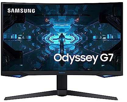 Samsung Monitor Gaming Odyssey G7 (C27G75), Curvo (1000R), 27, 2560x1440 (WQHD 2K), HDR 600, VA, 240 Hz, 1 ms, FreeSync Pro, G-Sync, HDMI, 2 USB 3, 2 Display Port, Ingresso Audio, HAS, Pivot