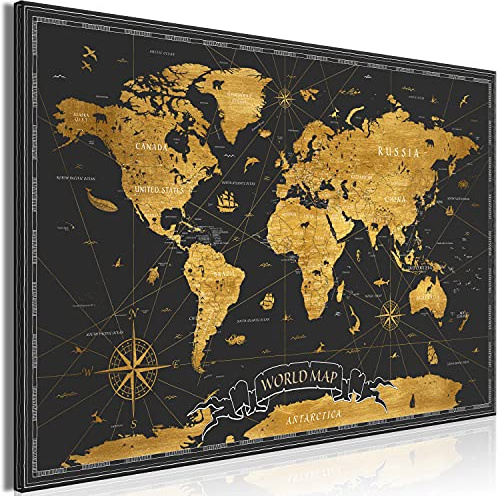 murando - Wandbilder XXL Weltkarte 120x80 cm 1 tlg - Wand Deko Vlies Leinwand Bilder Groß Wanddeko Wohnzimmer Schlafzimmer Kunstdrucke - World Map Kontinente schwarz k-A-0490-b-a