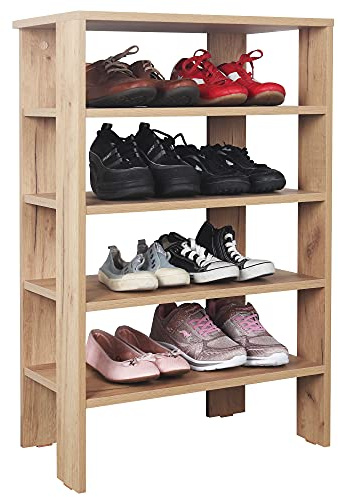 RICOO Schuhregal platzsparend WM040-EG Shoe Rack Schuhschrank mit 4 Ebenen hoch Schuh Regal Holz Schuhständer Standregal Flur Schuhablagen Eiche-Gold