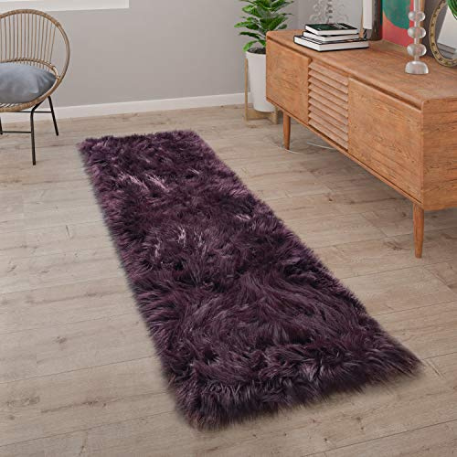 Paco Home Kunstfell Fellteppich Imitat Teppich Hochflor Sitzkissen Herzform Rund Fell Form, Grösse:50x150 cm, Farbe:Lila