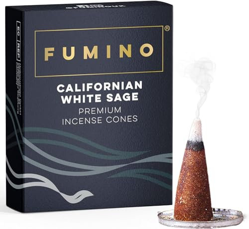 Fumino Coni di Incenso Fresco Fragranza alla Salvia Bianca Californiana, 15 per Scatola, Masala, Agarbatti, Joss Fragranze per Relax, Meditazione e Per la Casa e L'arredamento