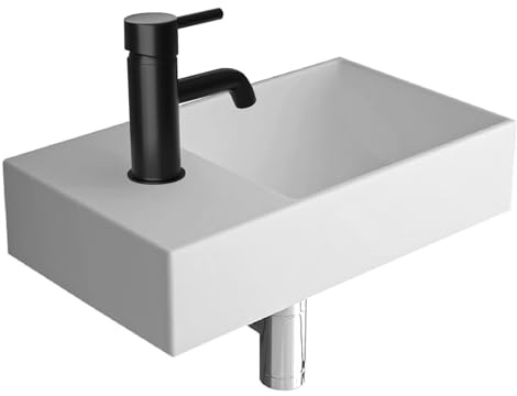 Alpenberger Kleines Waschbecken Eckig | Hängewaschbecken WC | Waschplatz Lösung Klein I Keramik Handwaschbecken fürs Badezimmer & Gästeklo | Designer Mini Badwaschbecken