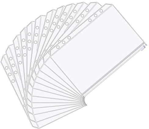 12 Stück A5 Binder Reißverschluss Prospekthüllen A5 Größe 6 Löcher Binder Taschen Durchscheinende aus Kunststoff Wasserdicht Zip Verschluss Lose Blatt Taschen für Dateien Dokumente Notizbücher Karten