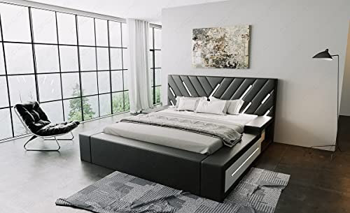 Sofa Dreams Wasserbett Contrada mit beheizbarer Wasserbettmatratze und kompletter Technik LED Beleuchtung 140x200 160x200 180x200 200x200 200x220 (200 x 200 cm, Schwarz-Weiß)