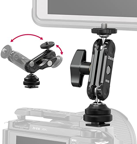 R098 Cold Shoe Monitor Mount, 1/4 Rotatable Dual Ballhead Hot Shoe Mount Microphone Fill Light Camera Monitor Swivel Bracket Compatible with DJI OSMO 360/Pocket 3/Insta 360 x 5/Sony/Canon/Nikon /Fuji