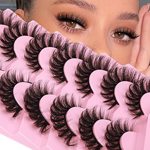 JIMIRE Eeylashes Kunstnerzwimpern mit Katzenauge, flauschig, wispy, Katzenauge, 6D-Volumen, russischer Streifen, D-Curl-Wimpern, dick, gekreuzt, weich, 7 Paar