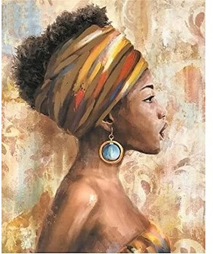 Malen Nach Zahlen Erwachsene,Afrikanische Frau DIY Handgemalt Ölgemälde Leinwand Kits mit Pinseln Acrylpigment Zeichnung für Erwachsene Kinder Paint by Numbers für Haus Wand Decor 40x50cm Mit Rahmen