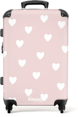 NoBoringSuitcases© Reisekoffer Koffer Mädchen Gepäckkoffer Cabin Bag | 67x43x25 cm - Suitcases Geschenk - Kinder - Muster - Pink - Herzen - Kindergepäck Koffer mittelgroß,