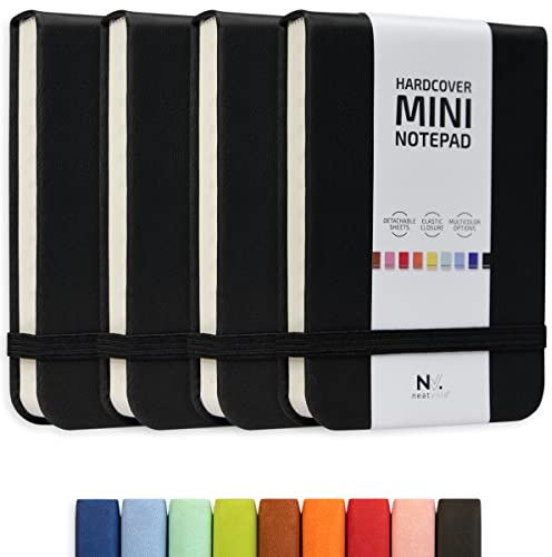 NeatVilla Kleines Notizbuch, 7,6 x 10,2 cm, Taschenformat, A7, Leder, Hardcover, Mini-Notizbuch, Abreißblatt, winziger Notizblock mit Gummiband, 4 Stück, Mini-Taschennotizbuch für