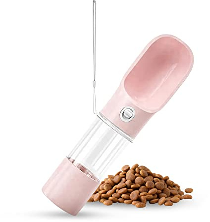 Generisch Bello Bottle - Borraccia 2 in 1, con acqua a tenuta stagna e mangiatoia per animali domestici (rosa)