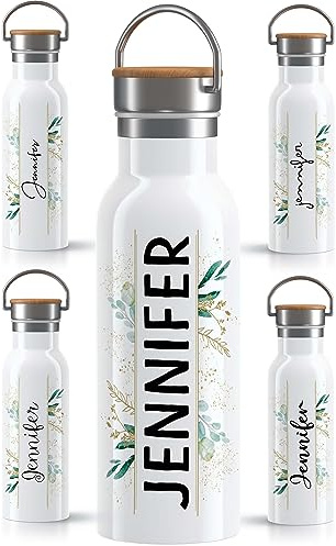 OWLBOOK® Edelstahl Trinkflasche personalisiert| Wasserflasche 500 ml | Thermos Flasche Sportflasche | Auslaufsicher Spülmaschinenfest | Yoga Sport | Geschenke für Frauen | Euka 1