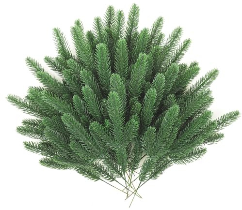 lasuroa 50uds Ramas de Pino Artificiales Navidad, 26cm Hojas de Pino Artificiales Ramas de Pino Sintético Plantas Artificiales de Navidad para Coronas de Bricolaje Manualidades Decoración del Hogar