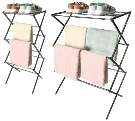 happhom Clothes Drying Rack, Foldable Drying Rack Clothing, Laundry Drying Rack, Expandable and Collabsible Drying Rack, Free-Standing Large Clothes Dryer, Space Saving Indoor&Outdoor, Silver