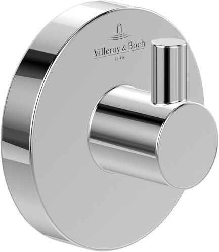 Villeroy & Boch Crochet porte-serviettes mural Elements Tender, crochet mural en zinc, accessoire de salle de bain, rond, 54 x 32 x 54 mm – Chrome
