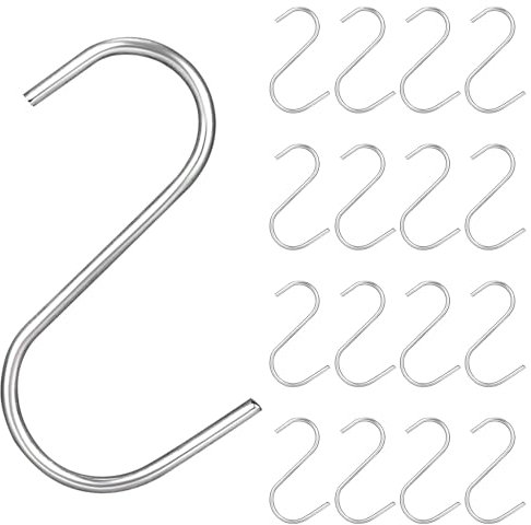 Partideal 20 Stück S Haken, Edelstahl Haken, S Metall Haken, Geeignet für Küche, Schlafzimmer, Badezimmer, Büro, Garderobe, Kann Schwere Gegenstände Aufhängen (Silber,S)