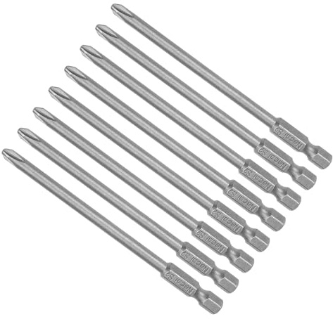 CoCud 8-Pezzi Croce Croce Avvitatore PH2 100mm Lungo 1/4 Esagonale Gambo | Punte, S2, magnetici, Croce Trapano Punta Potenza Impatto Guida