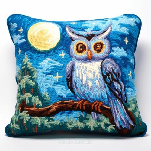 Taxpy Diy Knüpfkissen Mit Vordruck Eule Landschaft Latch Hook Kissen Kit，Tier Diy Kissenbezug Herstellung Handwerk Bedruckte Leinwand Für Anf?nger 17X17In B