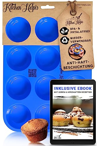 Kitchen Helpis® 12 moldes de silicona para muffins, sin BPA, antiadherente | molde de silicona bonus, libro de recetas, molde para magdalenas apto para lavavajillas, molde para muffin