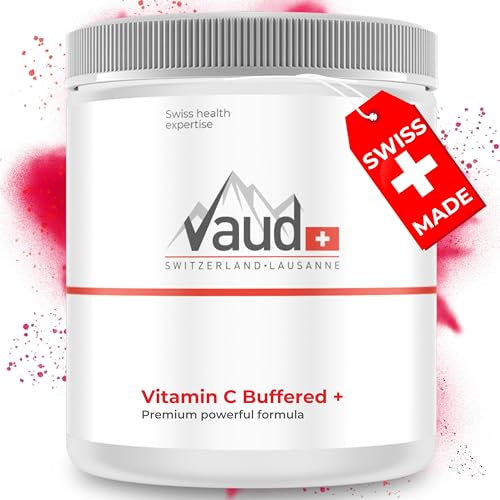 VAUD® Vitamin C Pulver | Gepuffertes Vitamin C mit Calcium Ascorbat für empfindlichen Magen | 200 g | Hergestellt in der Schweiz | Hochdosiertes Pulver | Unterstützung Immunsystem & Zellschutz
