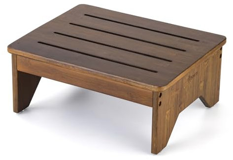 StrongTek Bamboo Step Stool for Adults, Bedside Step for High Beds, 300 Lbs Capacity, Non-Slip Bed Foot Stool with Rounded Edges, Small One Step Stool for Bathroom, Bedroom, Garden, Kitchen (Brown)