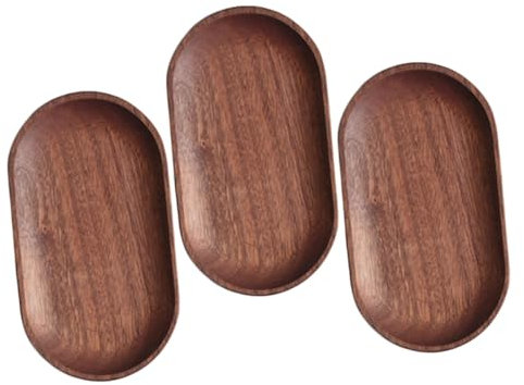 COLLBATH Wood Serving Tray Oval 18cm, Solid Wood Snack Plate for Food Serving, Decorative Fruit and Bread Display, 3pcs Set for Kitchen and Coffee Table Use