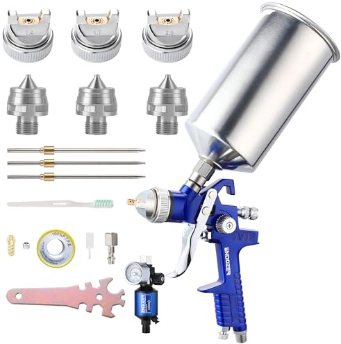 ENDOZER Pistola a spruzzo professionale HVLP con alimentazione a gravità con ugelli da 1,4 1,7 2,0 mm, pistola per vernice con tazza in alluminio da 1000 cc per vernice auto, pittura murale,